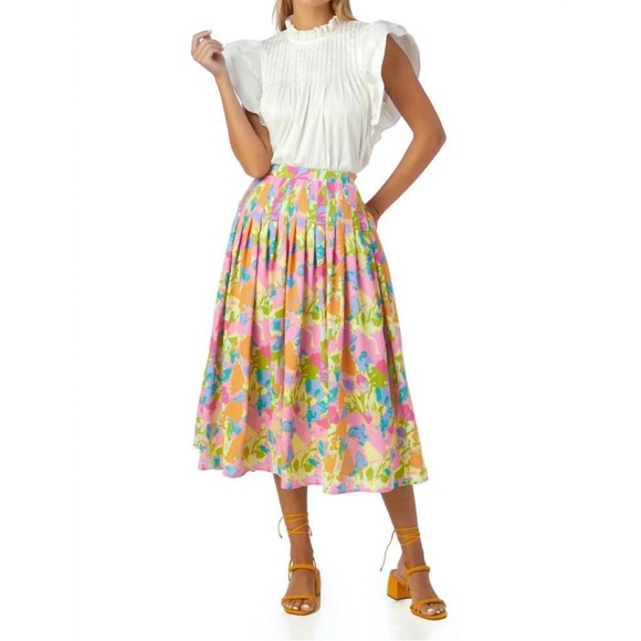 CROSBY by Mollie Burch Dresses & Skirts - CROSBY by Mollie Burch Mallie Pleated Side Zip Midi Skirt in Floral Haze XL
